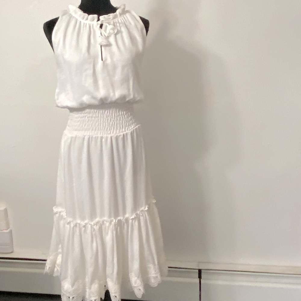 Misa Los Angeles white lace midi dress